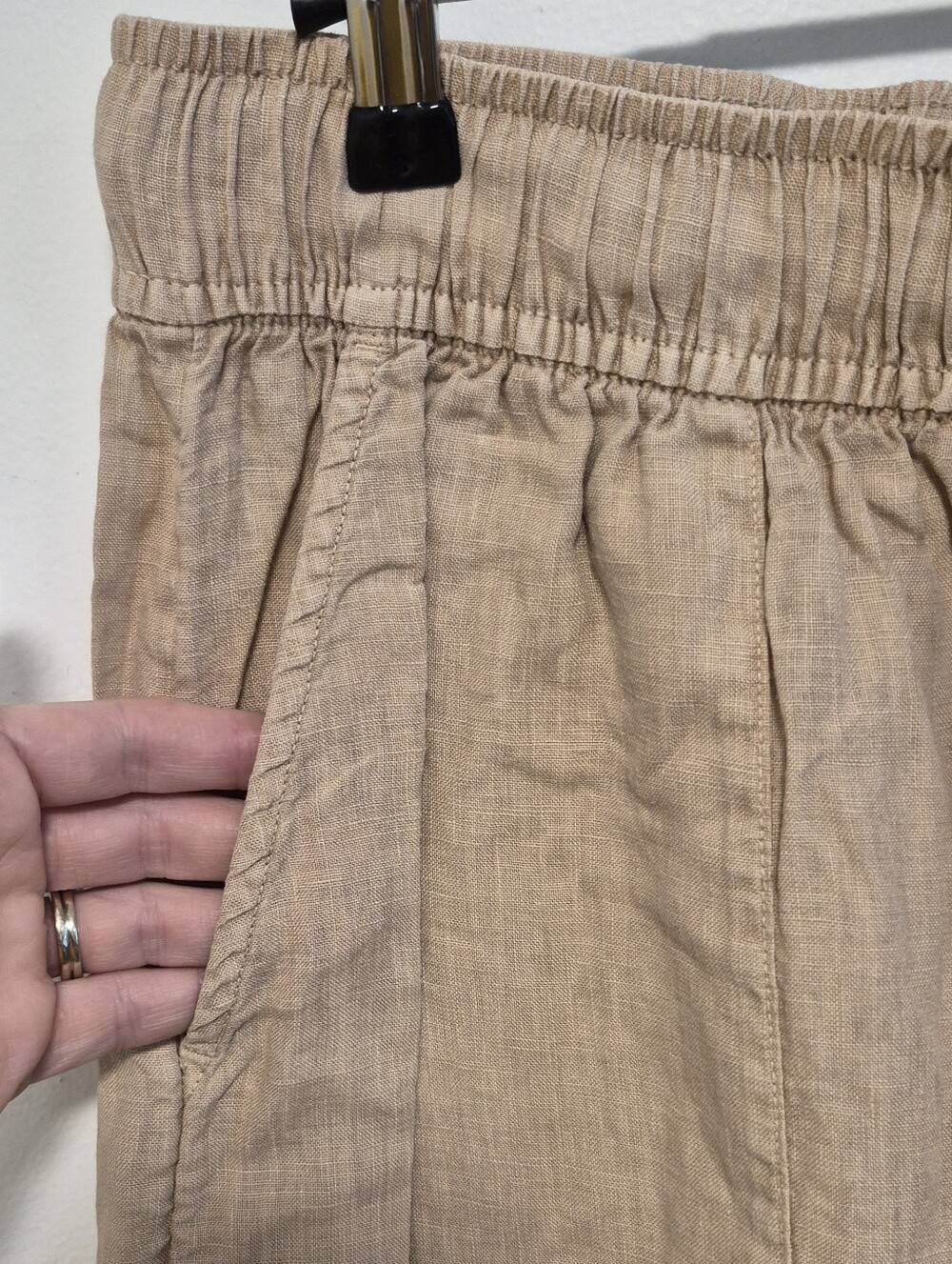 Joie 100% Linen Wide Leg Drawstring Pants Tan Beige Beachy Boho Coastal Size L - Picture 4 of 12